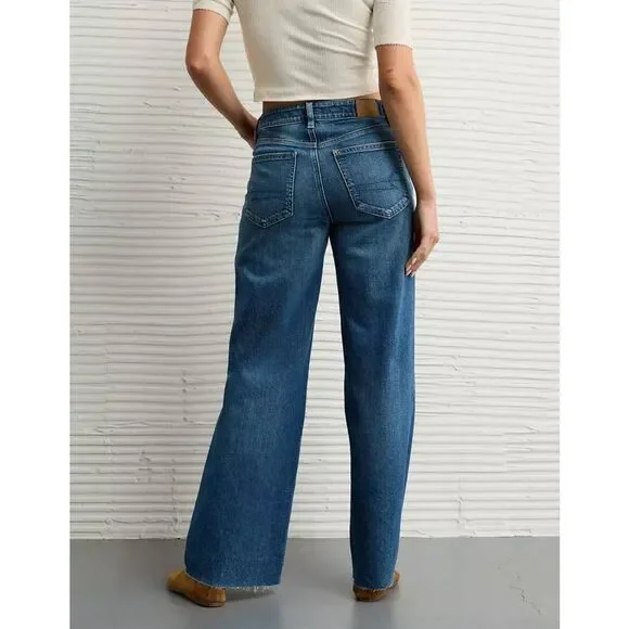 American Eagle Outfitters Super High Rise Baggy Wide Leg Jeans Size 0 Short - Picture 3 of 10